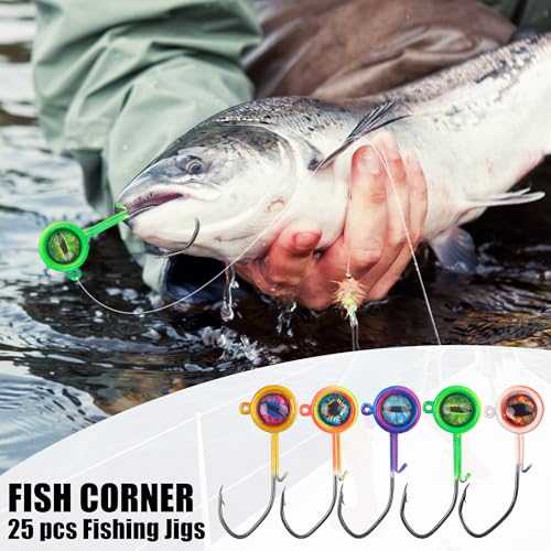 Jig Heads for Fishing,25 Packs Crappie Jigs Hooks with 3D Eyes Fishing Jigs Heads Lure for Crappie Bass 1/32oz 1/16oz 1/8oz (Round Head, 1/8oz - 25 Pack) by VATEICO - Image 7