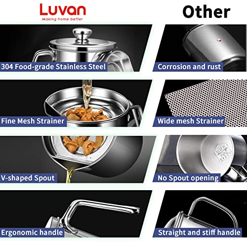 Luvan Bacon Grease Container, 8Cup /68 Oz/2L Grease Strainer Cooking Oil Filter, Stainless Steel Filter Oil Pot Grease Can For Kitchen With Strainer, Ideal For Storing Hot Frying Oil,Fat,Cooking Oil #TOP2