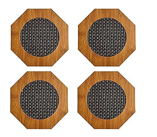 Fayby Wooden Coaster Place Mat Hexagon Shape Hot Pot Holder Bamboo Heat Insulation Pad for Kitchen Countertop and Dinning Table | Serveware Rest Stand Pan Pot (4 PSc, Brown)