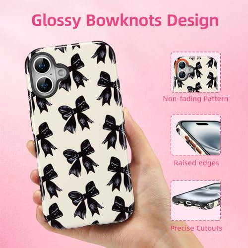 QLTYPRI Case for iPhone 17, Aesthetic Black Ribbon Bow Phone Case for Girls Women, Protective Hybrid 2-Layer Hard Shell Silicone Cover Durable Shockproof Phone Cover - Beige by QLTYPRI - Image 2