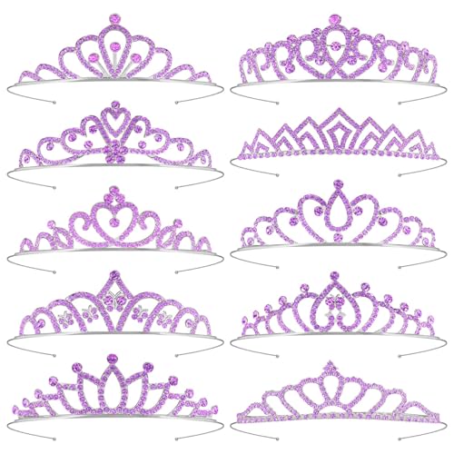 Tihebax 10 Pcs Purple Crowns Rapunzel Tiaras Headband for Women - Bulk Princess Tiara with Purple Crystals for Rapunzel Outfits Costumes Prom Pageants Halloween Cosplay Parties