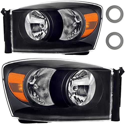 Bincmay Anti-fogging Headlight Assembly Fit For 06 07 08 2006 2007 2008 Dodge Ram 1500, 06 07 08 09 2006 2007 2008 2009 ram 2500/3500 Driver And Passenger Side (Black Housing Amber Reflector)