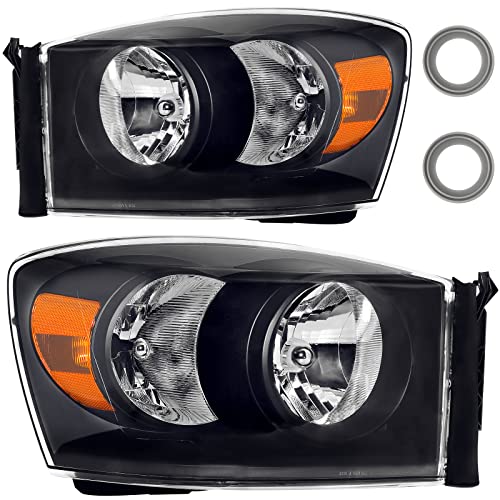 Bincmay Anti-Fogging Headlight Assembly Fit For 06 07 08 2006 2007 2008 Dodge Ram 1500, 06 07 08 09 2006 2007 2008 2009 Ram 2500/3500 Driver And Passenger Side (Black Housing Amber Reflector) #TOP1