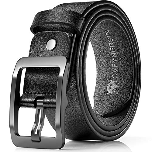 OVEYNERSIN Men Belt - 100% Genuine Leather casual Dress Belts Big Metal Buckle Adjustable Size designer Fashion Gifts (Gray Buckle, waist size 41
