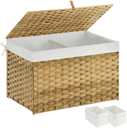 Greenstell Storage Basket with Lid, 105L Large Wicker Basket with...