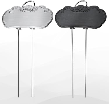 50 Pack Metal Plant Labels, Tall Outdoor Garden Markers for Flowers, Fruits and Vegetables, Weatherproof Each 25 Pack, 4" x 1.9", Silver and Black