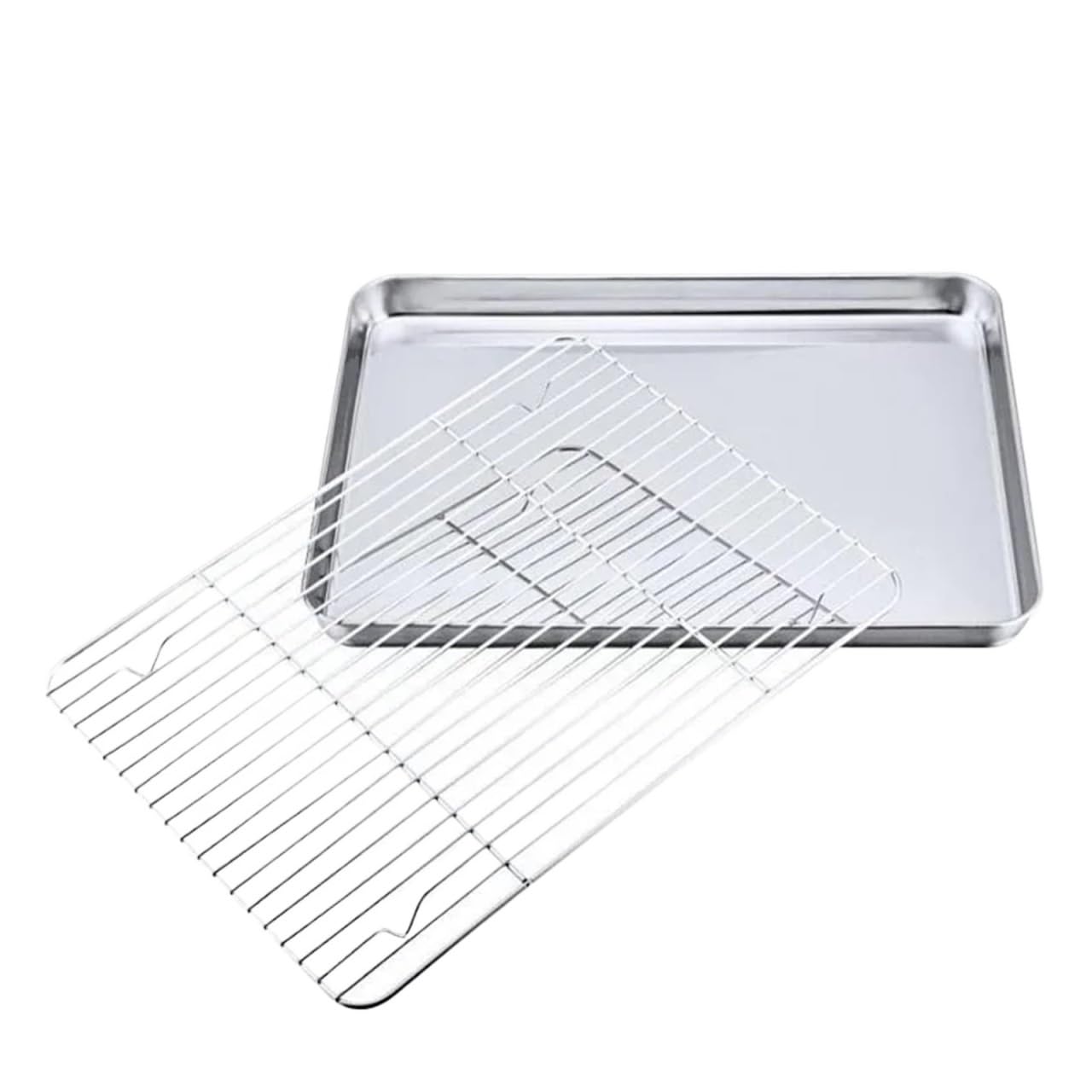 Rechteckige Grill-/Plätzchenbackform aus Edelstahl mit herausnehmbarem Abkühlgitter, Küchenhelfer, antihaftbeschichtetes Tablett, ofengeeignet(M set)