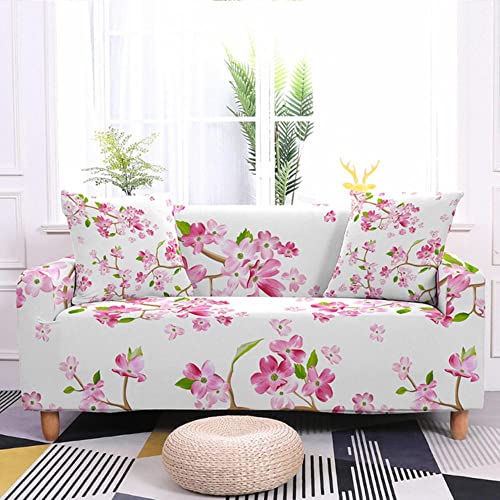 3 Seater Small Fresh And Simple Cherry Blossom Flower Leaves Sofa Cover Stretch Furniture Covers Elastic Sofa Covers For Living Room Sofa Slipcovers For Armchairs Couch Covers 75-90In #TOP28