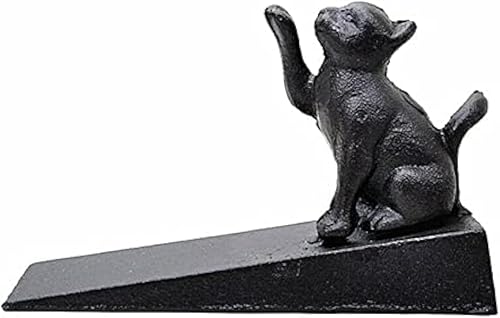 EatingBiting Tope de puerta de hierro, tope de puerta rascador de gato, tope de puerta resistente, decorativo rústico, acabado negro, estilo