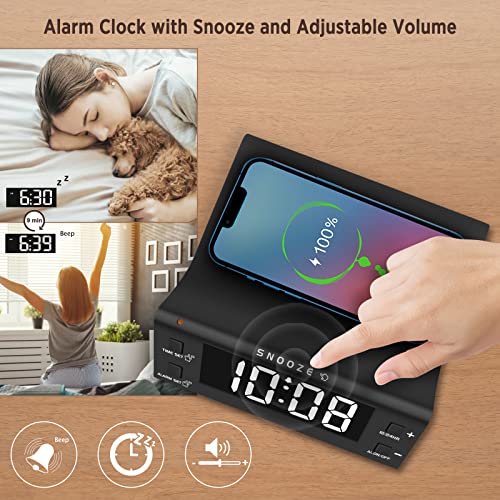 Peakeep Loud Alarm Clock With Wireless Charging And Usb Port, For Heavy Sleepers Adults, Dimmable Easy Set Digital Desk Clock For Bedroom Bedside (Black) #TOP5
