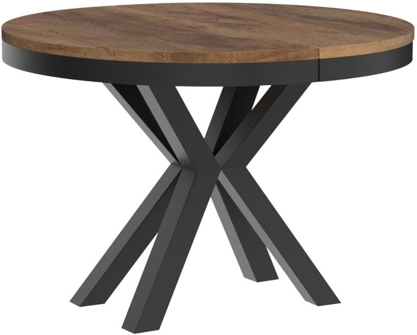 WFL GROUP Round Extendable Dining Table in its compact, unextended form.