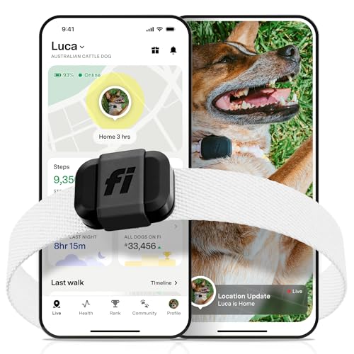 Fi Mini GPS Tracker for Dogs — 6-Month Membership Included — Smart Pet Tracking Collar Attachment — Lightweight, Virtual Fences, Escape Alerts, Step & Health, Waterproof