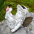 Suyorpe Garden Fairy Outdoor Solar Decor,Fairy Garden,Garden Sculpture,Resin Ornaments for Patio Lawn Yard Porch,Playful Garden Flower Fairy Statues for Outside Angel Gifts,7.91 Inches Tall