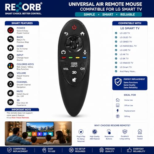 Image of LG TV Remote Compatible with AN-MR500G AN-MR500 Old LG Smart TV Models, Non-Voice Non-Pointer Replacement Remote Control, Black, LED 277 NVC