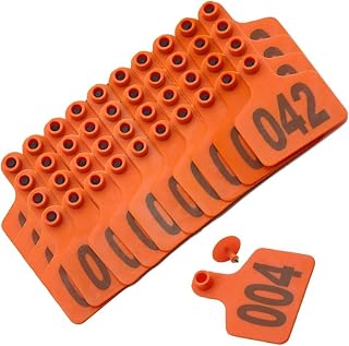 100pcs Medium Sized Thickened Plastic Cattle Ear Tags Cow Ear Tags with Numbers for Cow Cattle Calf Pig Hog Goat Sheep Horse Deer Bull 301-400 Orange Orange 001-100