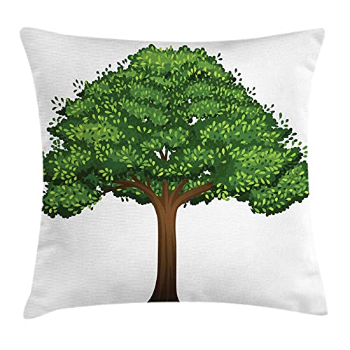 ABAKUHAUS Arbre Housse d'oreiller, Cartoonish Vert feuillu Branche, Taie d'oreiller Décorative Carrée, 45 cm x 45 cm, Emerald Lime Green