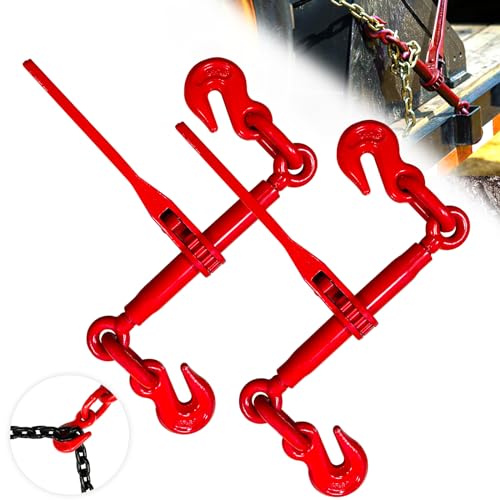 Image of Ratchet Chain Binders 3 /8'' - 1 /2'', Load Binder with G70 Grab Hooks, 3 /8 inch Binder - Adjustable Tie Downs for 3 /8 Chains, 9200 Pounds Working Load Limit- Heavy Duty Ratchet Binders for Towing (2 Pack)