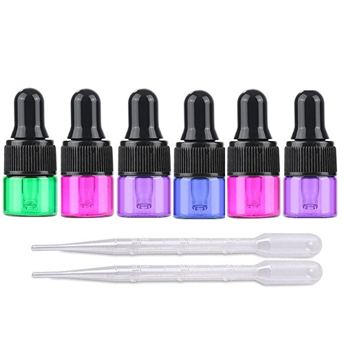 Multicolor Glass Dropper Bottles Mini Essential Oils Dropper Bottles Empty Refillable Perfume Sample Bottle Makeup Glass Vials With Dropper Pipette  2ml Transfer Pipettes 30 Packs Set (1ml)