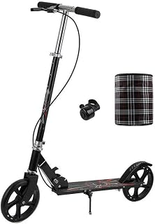 FLBT Foldable Adult Kick Scooter with Big Wheels and Hand Brake, Adjustable Height Commuter Push Scooters, Smooth & Fast Ride, Load 220 Lbs