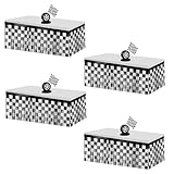Sinbana 4pcs Race Car Table Skirt, 275x75cm/108.26x29.53in Plastic Black White Metallic Foil Tinsel Fringe Table Skirt Checkered Flag Tablecloth Streamers Birthday Decorations for Party Decor