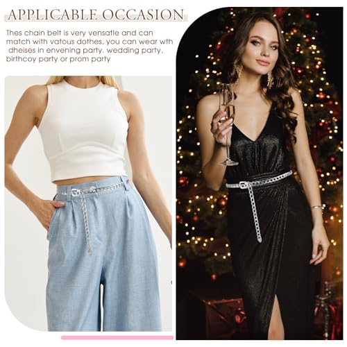 Silver Chain Belt for Women Western Chunky Waist Chain Belts Plus Size Metal Waist Belts Adjustable Thin Womens Belt Fashion Boho Belly Belt Chains Accessories for Women Girls Dresses Jeans Clothes4