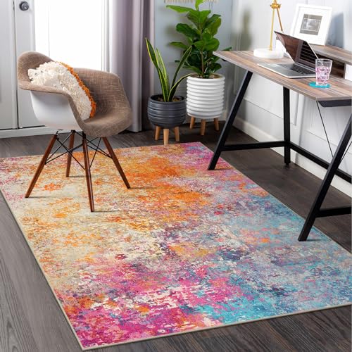 Lahome Modern Abstract Washable 5x7 Area Rugs for Living Room, Colorful Soft Bedroom Rug Low Pile Non Slip,Stain Resistance Dining Room Carpet for Nursery Office Entrance Home Office Decor