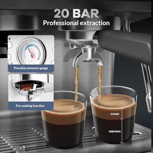 Image of 20 Bar Espresso Machine with Grinder & Milk Frother, Coffee Machine with 96Oz Removable Water Tank, Professional Espresso Maker for Home Cafe, Stainless Steel Coffee Maker for Cappuccino, Latte