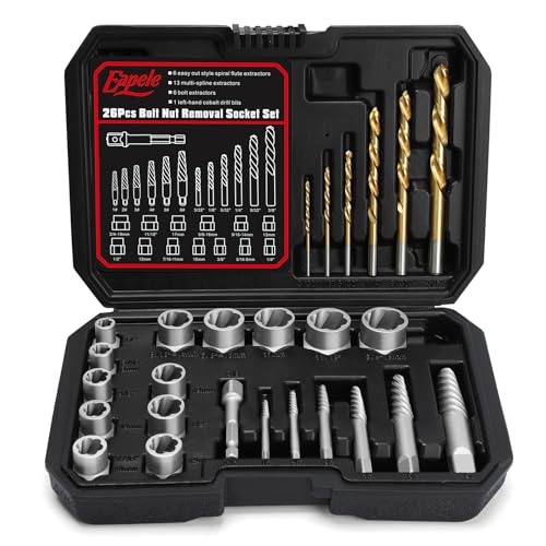Eapele Bolt Extractor Set, Stripped Nut Remover Twist Sockets, Fit 3/8' Square Drive with Solid...