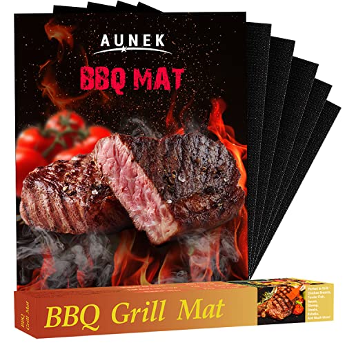 AUNEK Lot de 2 tapis de cuisson anti-adhésifs résistants à la chaleur pour barbecue, 40x33 cm, très résistants, réutilisables, pour griller au gaz, électriques et au charbon de bois Cover