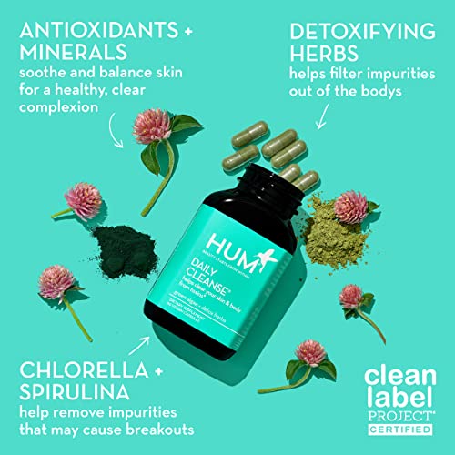 Hum Daily Cleanse - Acne Reducing Chlorella + Spirulina - Natural Digestive Cleanse With Green Algae, Detoxing Herbs & Minerals - Daily Detox Supplement (60 Capsules) #TOP1