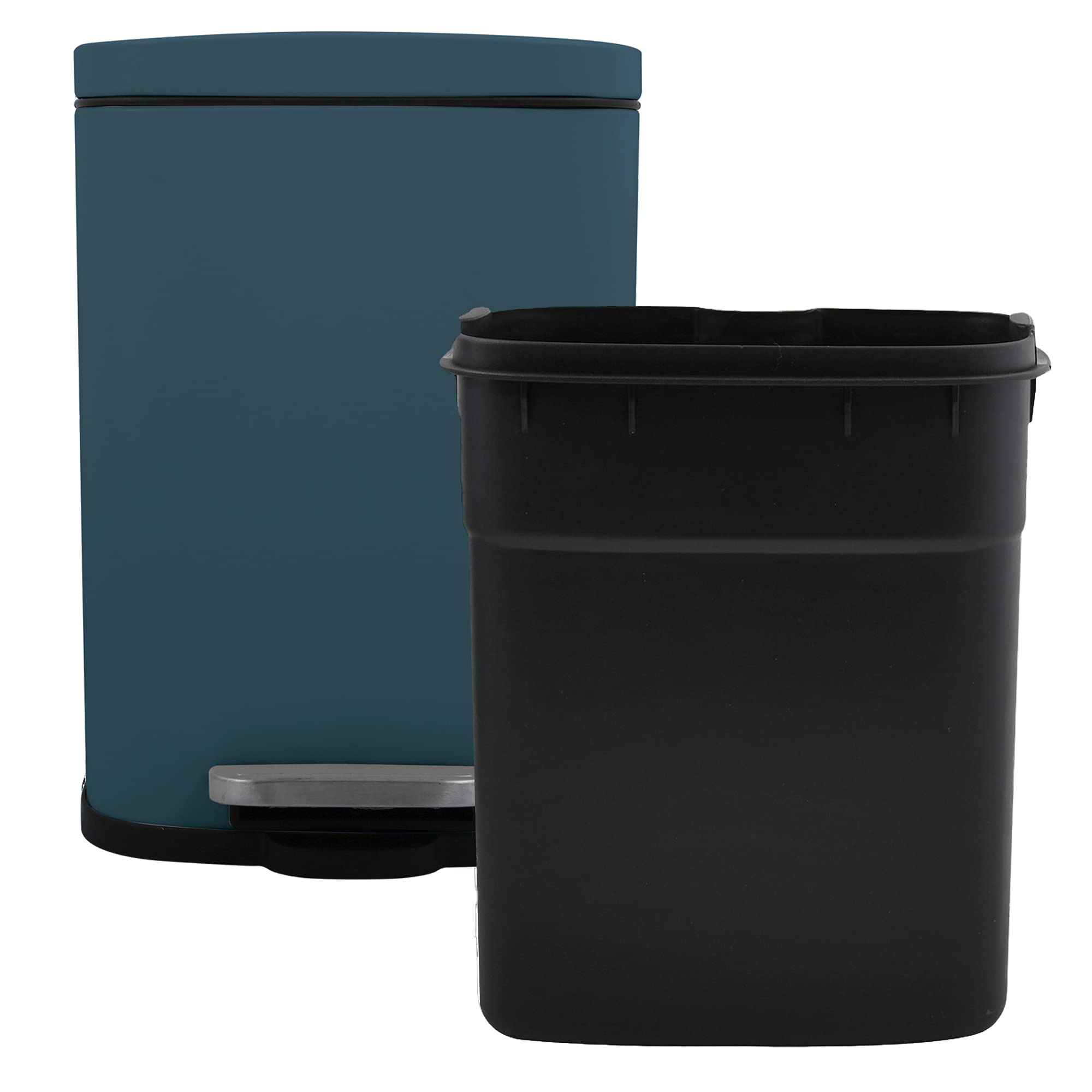 Spirella - Pattumiera da Bagno a Pedale Akira in Acciaio Inox - Chiusura rallentata, Rivestimento Anti-Impronte - 21,4 x 17,6 x 30 cm - 5 L - Petrolio Opaco