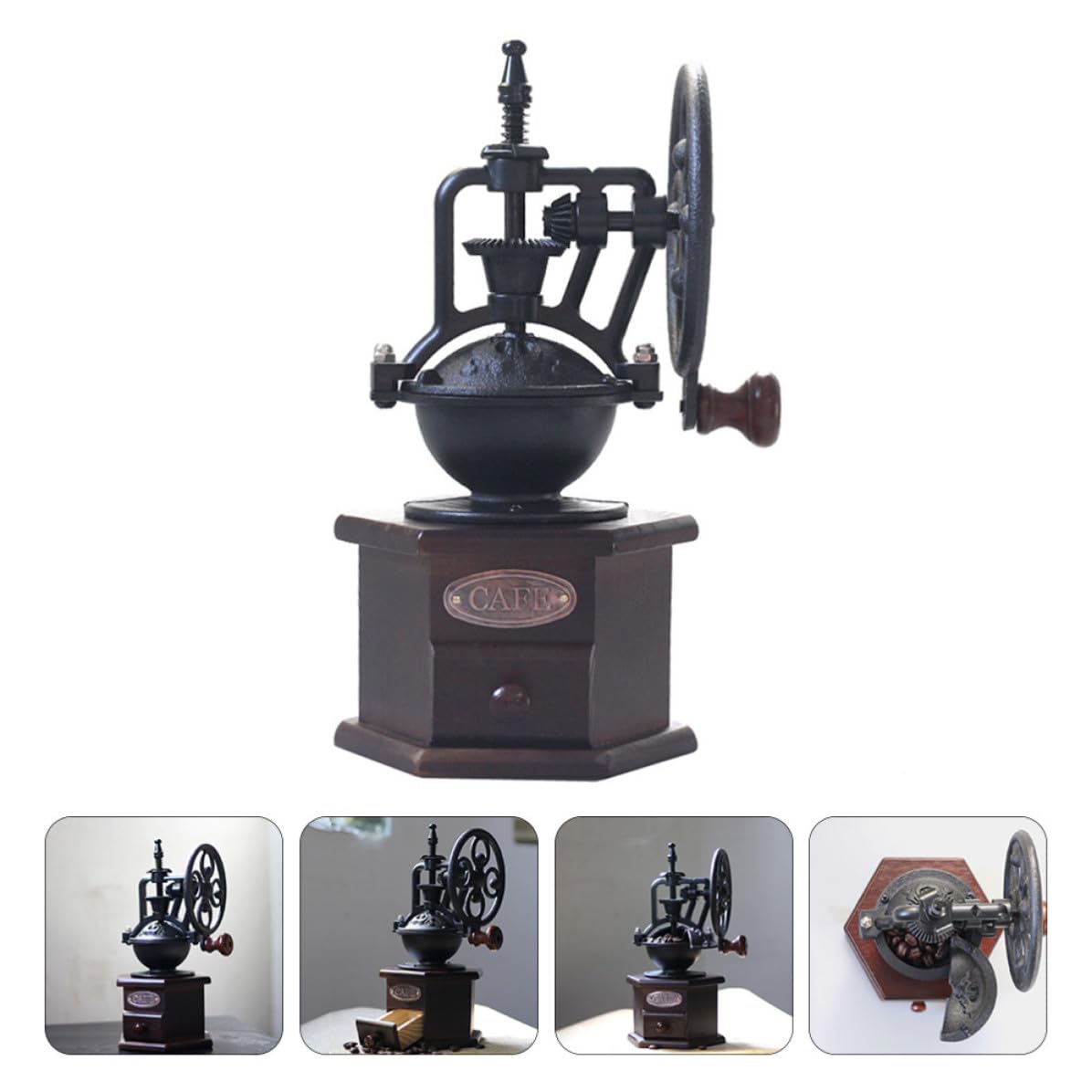KICHOUSE Molinillo Manual Portátil de Hierro Diseño Ergonómico y Forma de Rueda Fortuna para Moler Granos de Café y Especias Manivela Cómoda