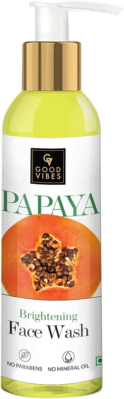 Good Vibes Papaya Brightening Face Wash 120 ml - Radiant Glowing Moisturizing Brightening Anti Ageing Pore Cleansing Formula for All Skin Types, Natural, No Parabens & Mineral Oil, No Animal Testing