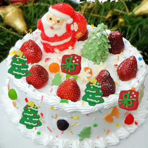 Sentovac 12 Pcs Christmas Icing Decoration Santa Claus Christmas Tree Christmas Leaf Gingerbread Man Deer head Gifts Mix Candy Dessert Edible For Cookie Cake Cupcake Topper Icing Decoration Supplies