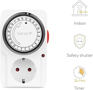 Garza - Presa analogica con timer giornaliero per interni, programmatore 24 ore con intervalli di 15 minuti, risparmio energetico, protezione bambini, design compatto, garanzia di 2 anni