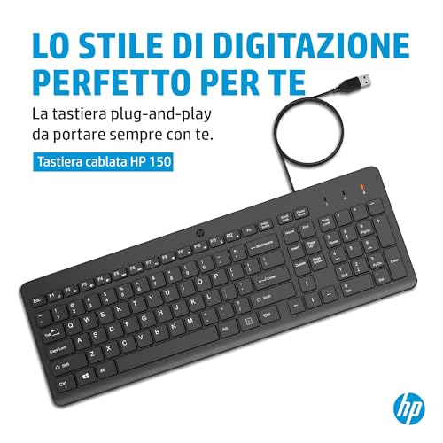 Quarta immagine HP 150 Tastiera Cablata, Connessione con Cavo USB-A con la Lunghezza di 1 m, 12 Tasti Programmabili, Tastiera Qwerty, Layout Italiano, Compatibile con Windows 10 e 11, Nera