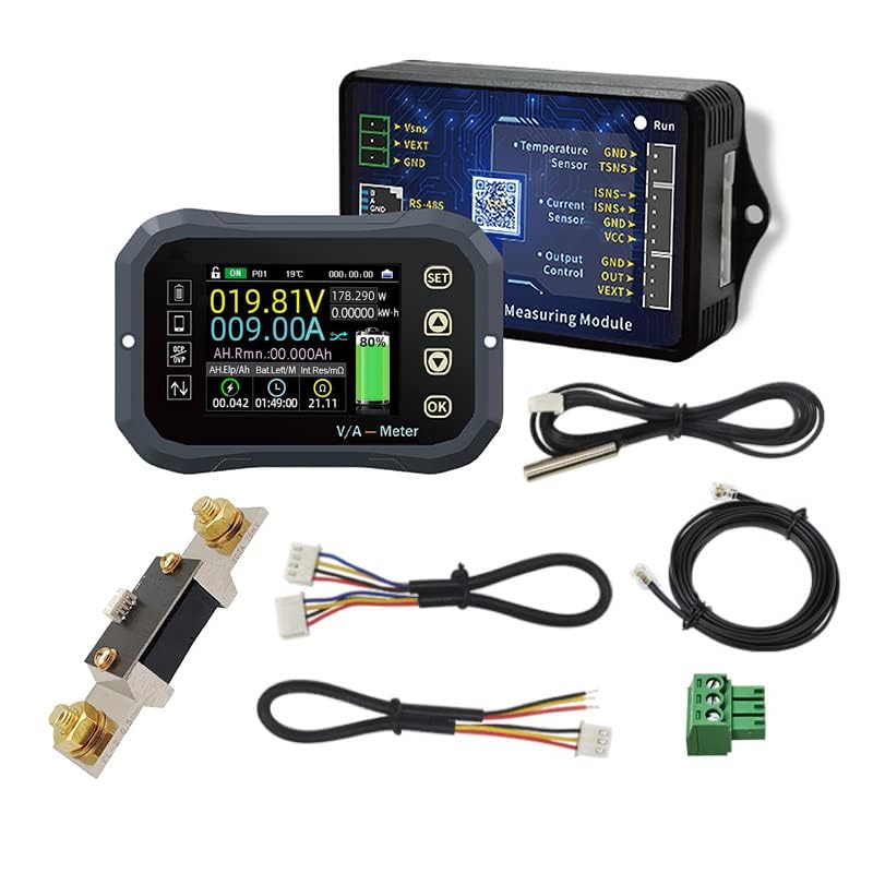 600A Bluetooth Battery Monitor, Wireless Voltage Current Meter with Smart Shunt 0-120V + 2.4'' HD Display, Support APP Control Coulometer for 12V RV Boat Golf Cart Battery (KG-160F)