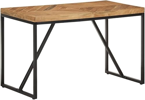 Miniatura 9 de Mesa de comedor de madera maciza de acacia y mango de 47.2 x 23.6 x 29.9 pulgadas, diseño industrial de mosaico cheurón, mesa de isla de cocina,