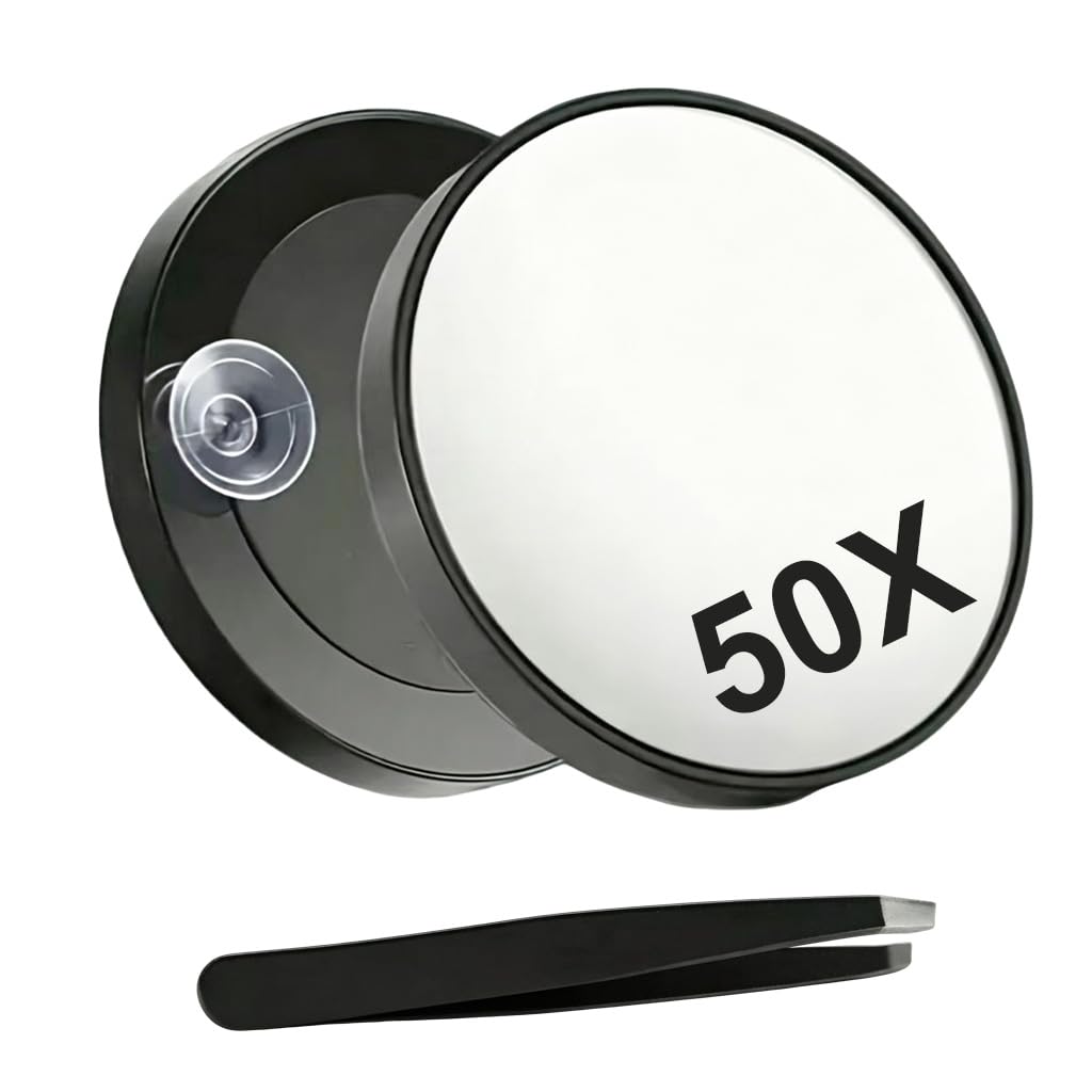 50X Magnifying Makeup Mirror with Suction Cup and Precision Tweezers