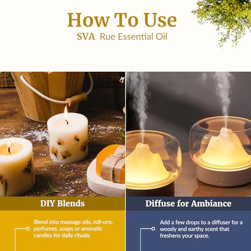 Image of SVA Rue Essential Oil 1 /3 Fl Oz - for Diffuser, Skin & Hair Care - Ideal for Massage & DIY Blends - with Dropper