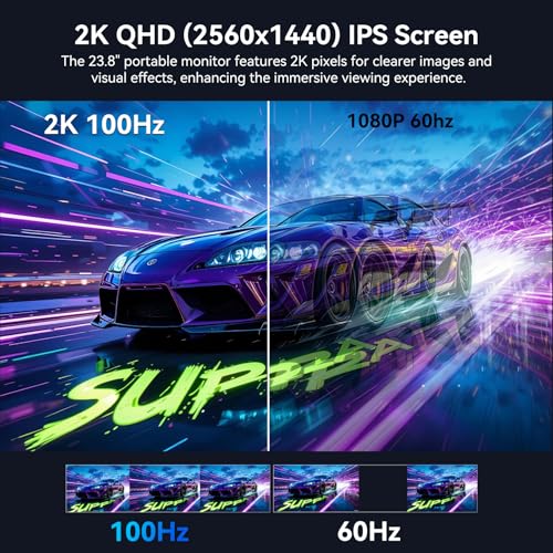 Image of Kenowa 23.8 inch 2K Large Portable Monitor 100Hz IPS QHD 2560x1440 Freesync Gaming Monitor External Display with Type-C HDMI Dual Speakers Adjustable Stand for PC Computer,Laptop,Mac,Phone,Game Consoles