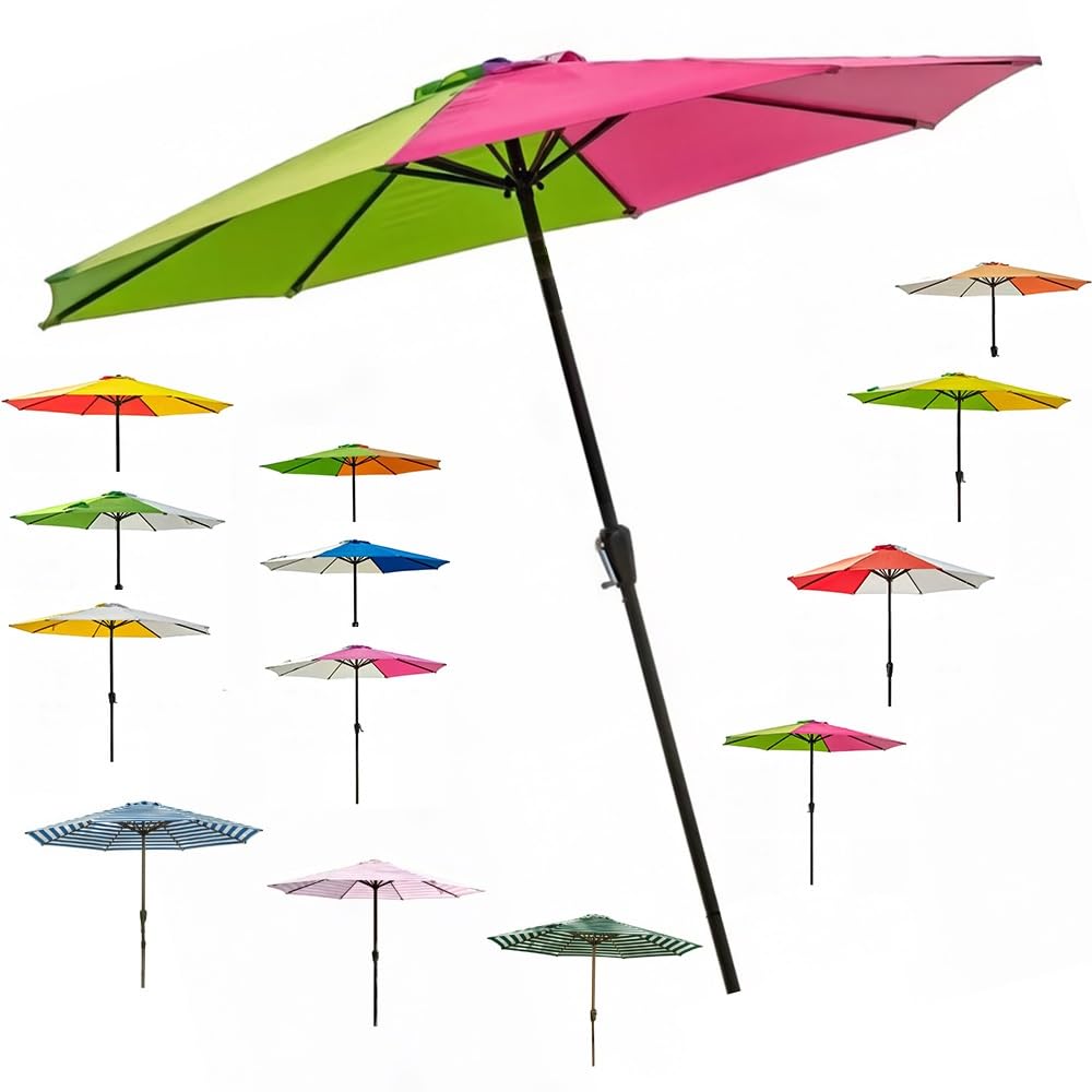 LARAKVEAKV Large Market Table Umbrella With Crank, 9FT Rainbow Sun Protection Umbrellas，Garden Stripe Parasol For Patio Backyard Deck Yard(Colorful 4)