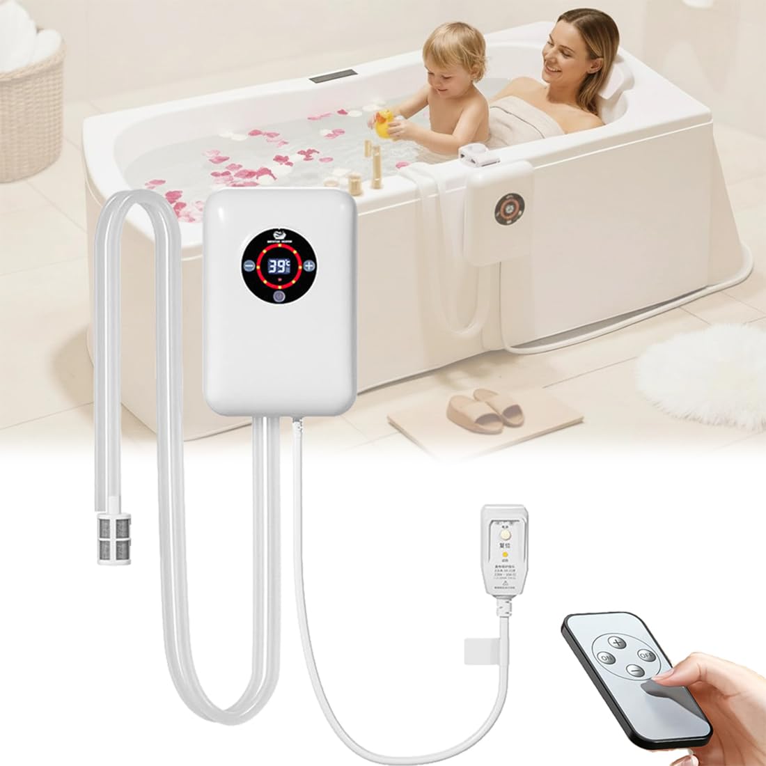 Vasca Da Bagno Portatile Per Adulti Riscaldatore - 1200W Riscaldatore Piscina，Con Protezione Contro Il Surriscaldamento，Mantiene Una Temperatura Dell'acqua Costante Da 30 A 43°C