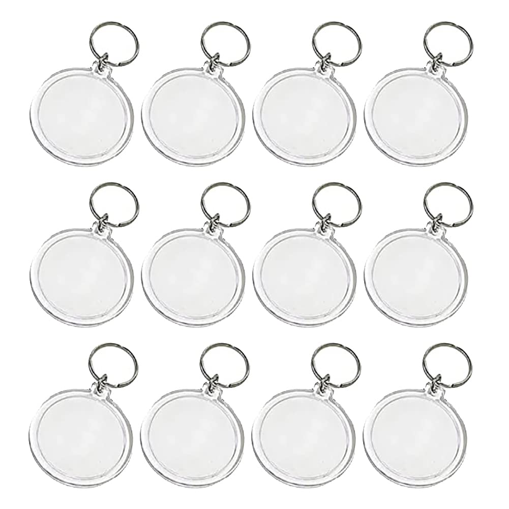 HugeDE 30 Sets Acrylic Photo Frame Keychain Blank Photo Insert Keychains Picture Insert Keyrings Snap in Picture Keychain with Split Ring for DIY Craft Round