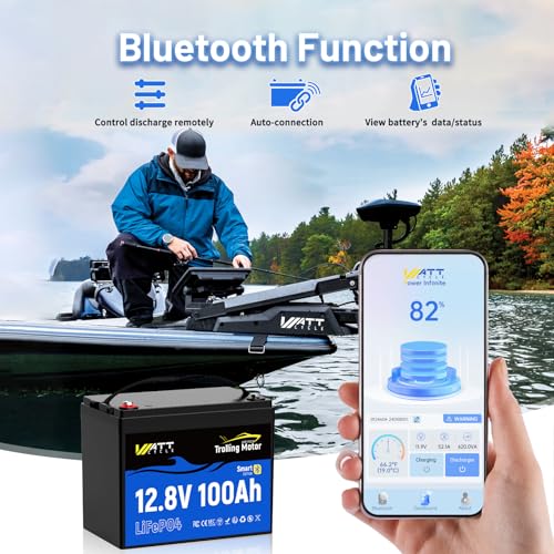 Image of WattCycle 12V 100Ah LiFePO4 Battery, Group 24 Lightweight Lithium Battery with 120A Smart BMS, IP67 Waterproof, Bluetooth Monitoring Battery for RV, Boat, Solar, Off-Grid Backup Power