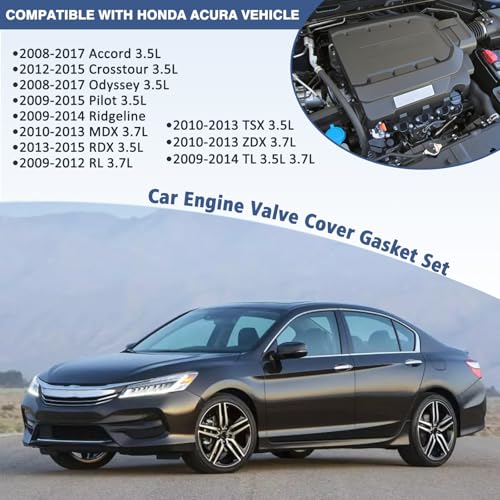 Image of Valve Cover Gasket Set Compatible with Honda Acura Vehicle 2008-2017 Accord Odyssey Crosstour Pilot Ridgeline 3.5L MDX RDX RL TL TSX ZDX 3.5L 3.7L, Replace#VS50773R