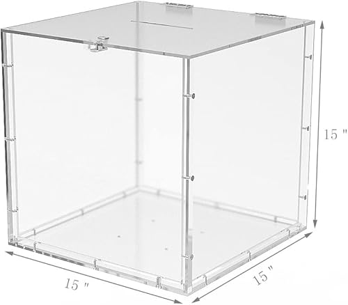 Miniatura 5 de FixtureDisplays 15x15x15" Caja de diezmos grande de plexiglás transparente que ofrece la urna 14316-BOX