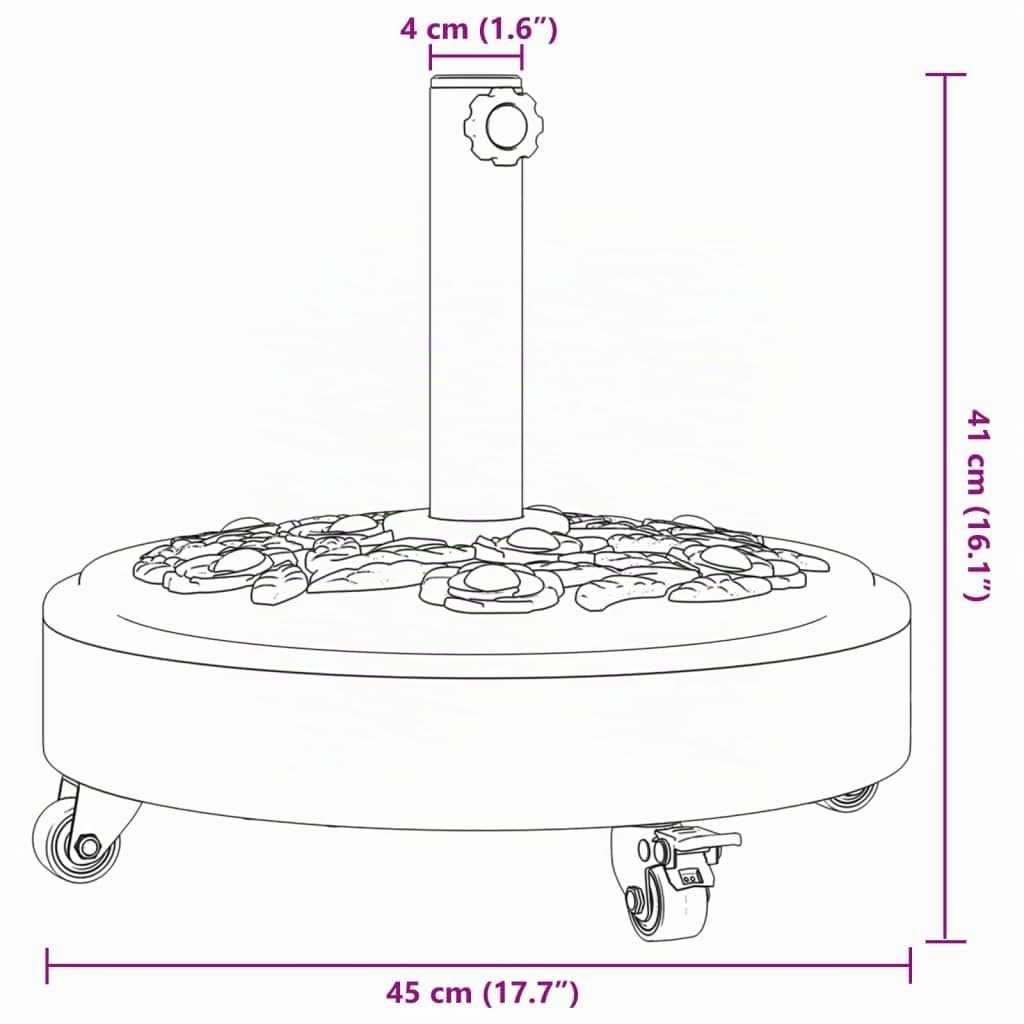 vidaXL Base de Parasol avec Roues pour mâts Ø38 / 48 mm 27 kg Rond