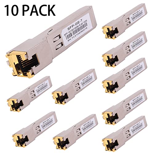 Image of 10PCS 1000BASE-T Gigabit SFP to RJ45 Copper Ethernet Modular Transceiver for Cisco,Meraki,Ubiquiti,D /TP Link,Supermicro,Netgear,Broadcom, 1.25G SFP-T CAT5E /CAT6 up to 100m Mikrotik S-RJ01