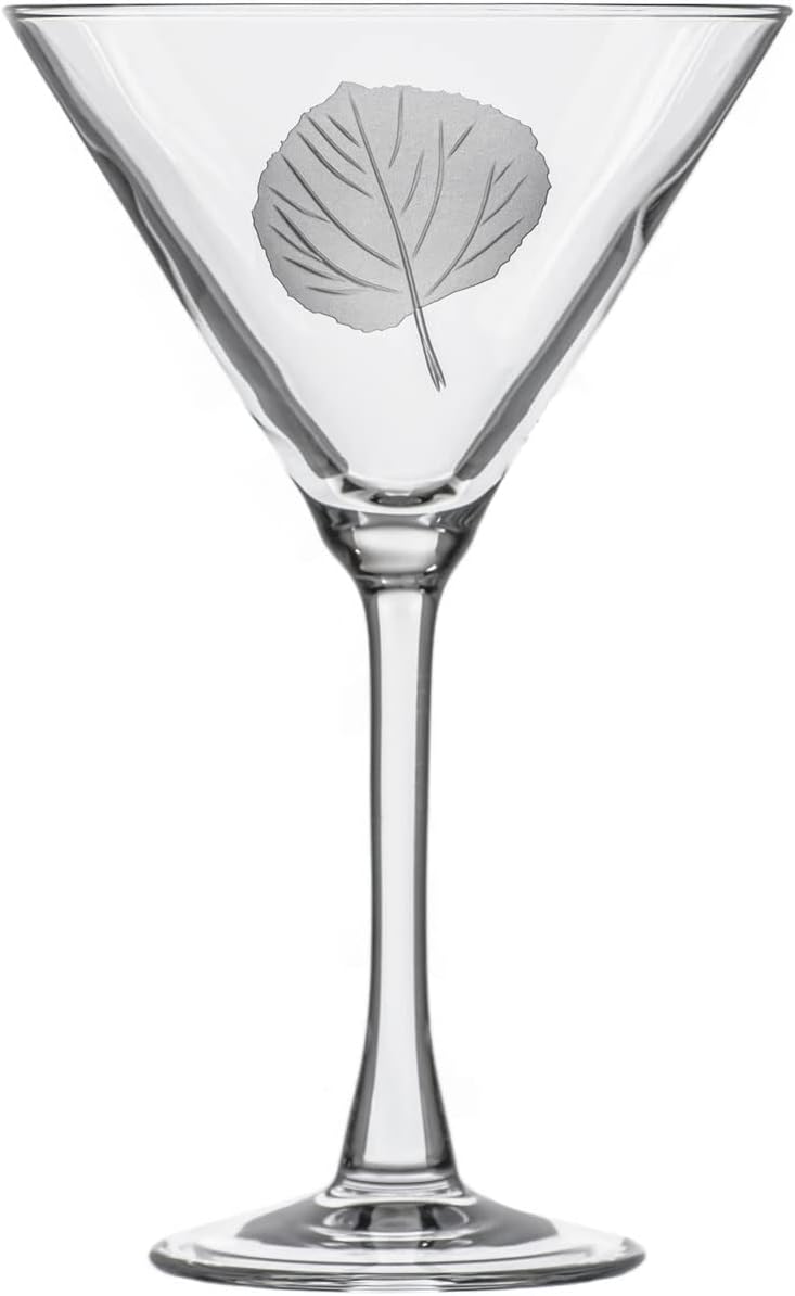 Rolf Glass Aspen Leaf Martini Glass - Set of 2 Stemmed 10 Ounce Martini Glasses - Lead-Free Glass - Diamond Wheel Engraved Cocktail Glasses - Made in the USA